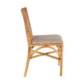 Klasszikus vintage stílusú, rattanból készült, ekrü színű vászon üléses, kézműves étkezőszék